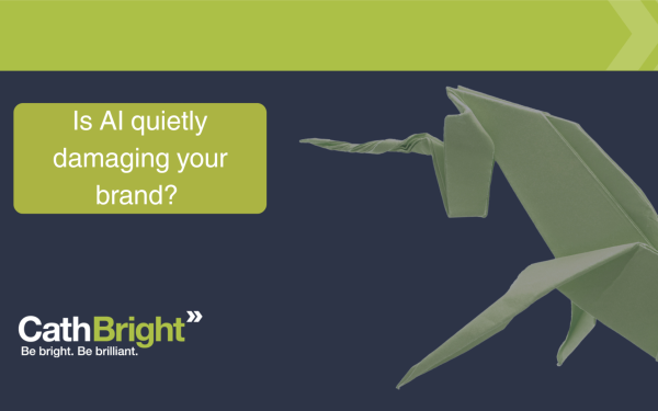 An origami unicorn with a header questioning Is AI quietly damaging your brand?